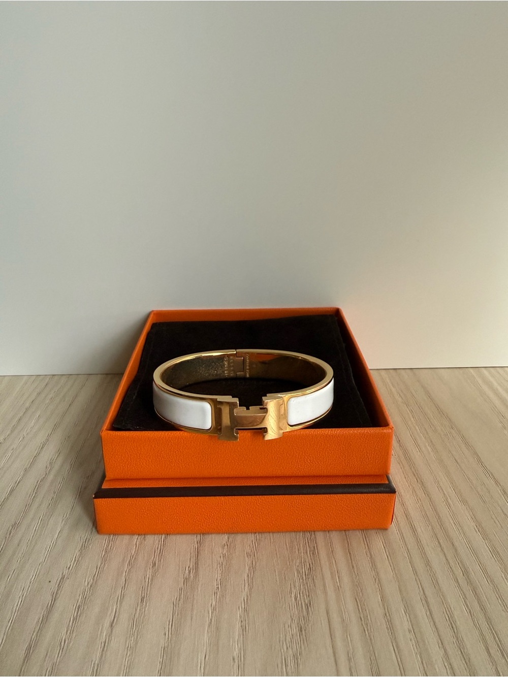 Hermes White Leather H Bracelet with Rose Gold Hardware